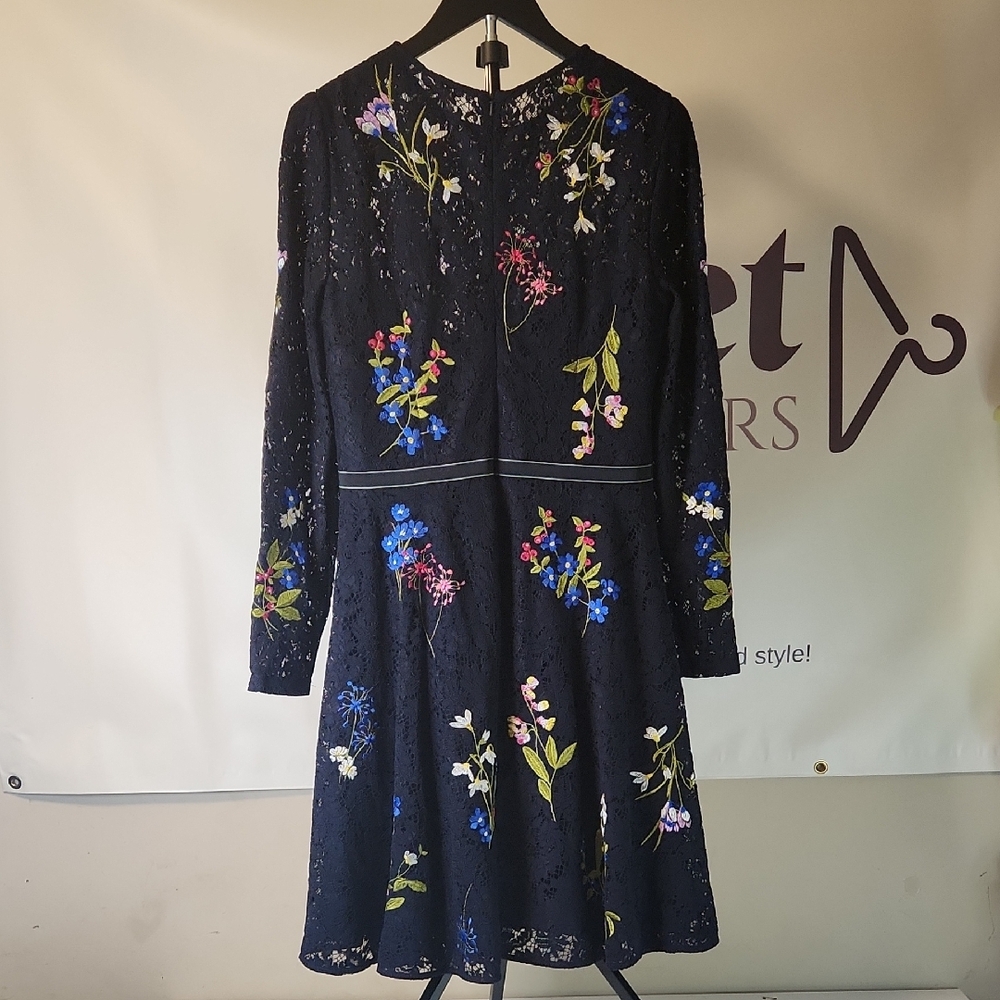 Karen Millen Navy Dress with Embroidery - Picture 3 of 9